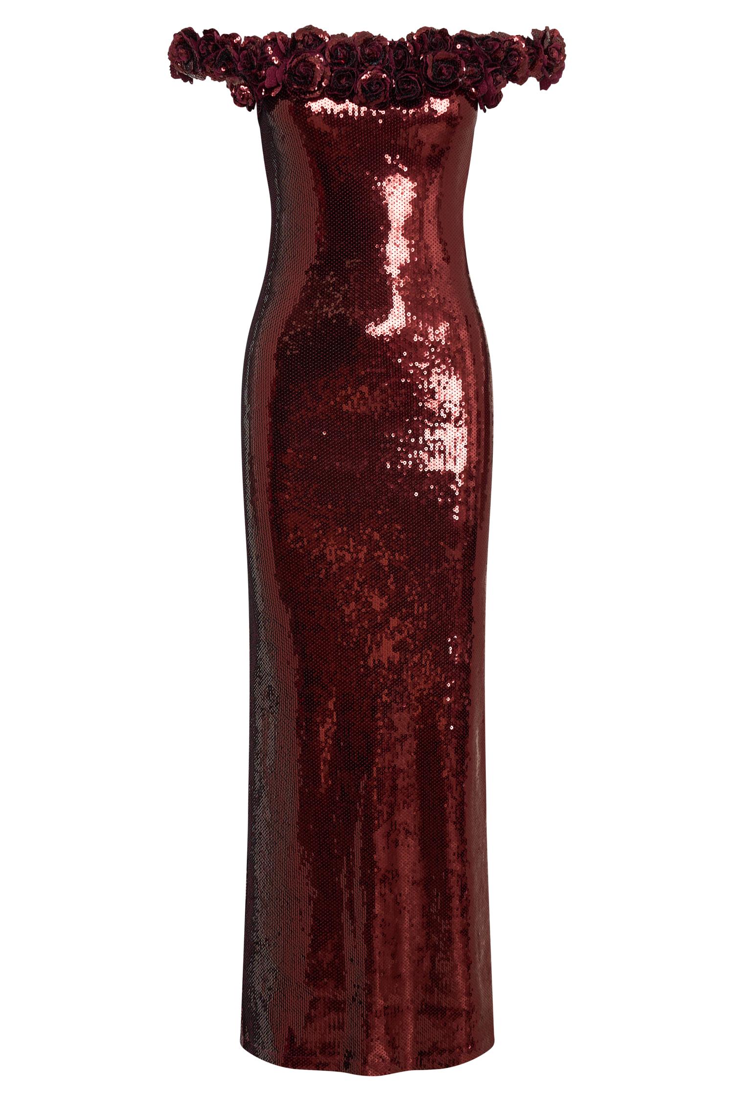 Carrie Sequin Rose Maxi Dress - Mahogany Product Image