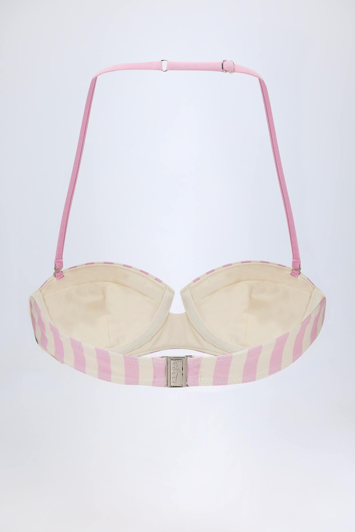 Underwired Halterneck Balconette Bikini Top in Mauve Stripe Product Image