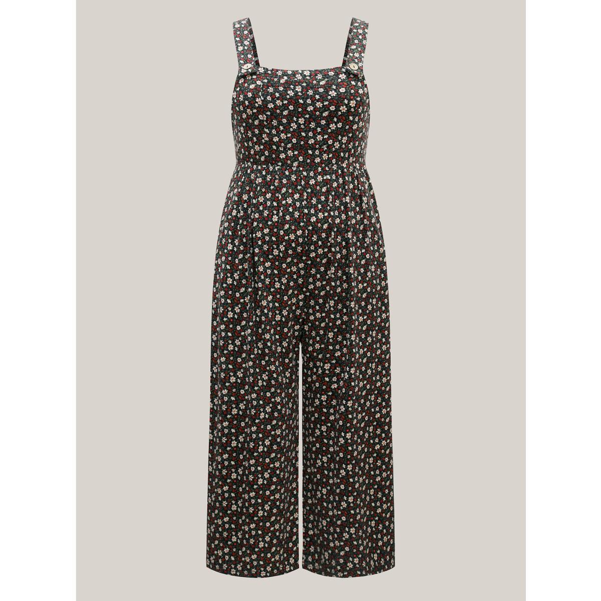 Plus Size BlackFlower Ditsy Floral Print Cami Straight-Leg Jumpsuit Women Casual Sleeveless Non Everyday-Casual Loose Jumpsuits BloomChic 14-16/1X Product Image