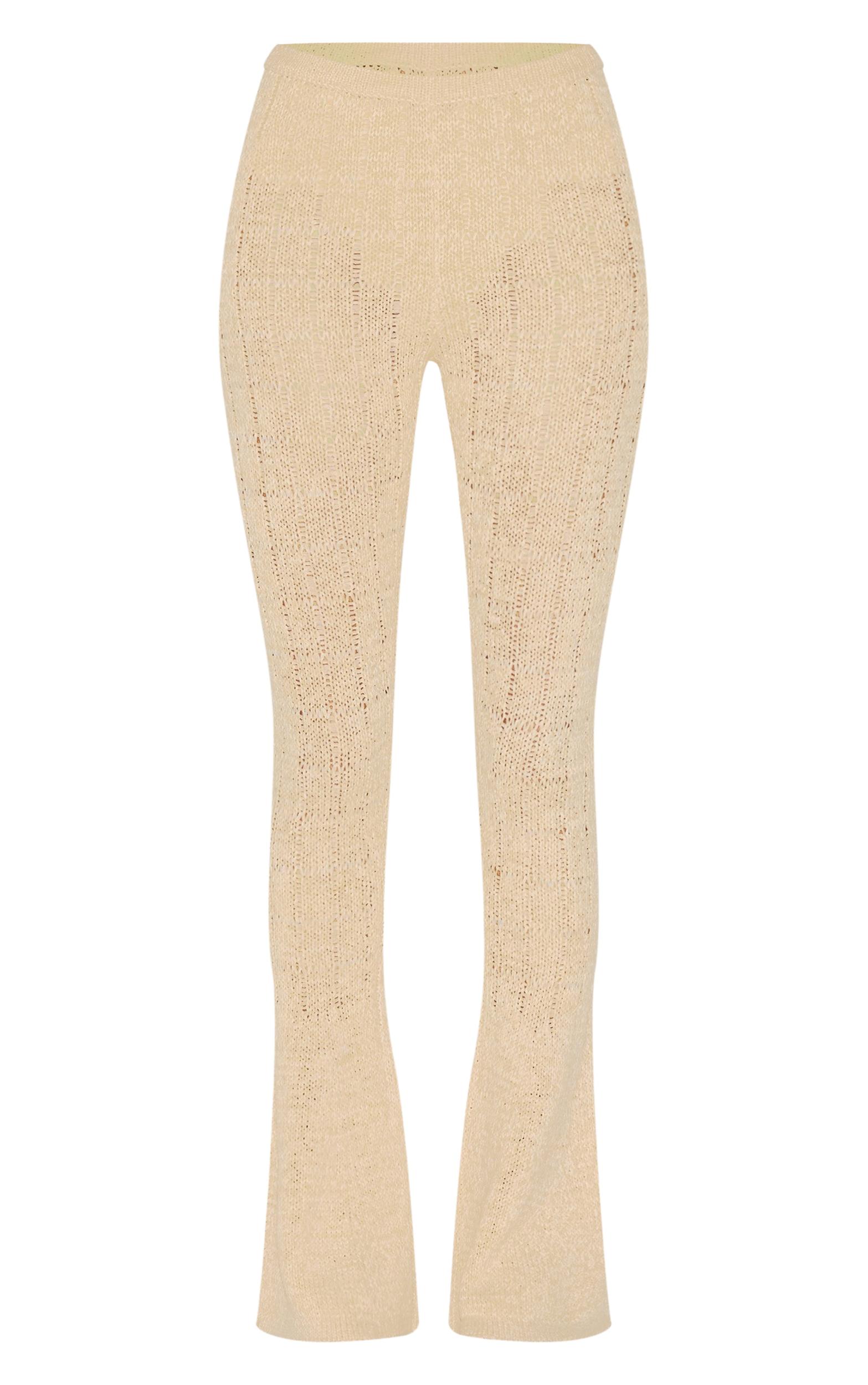 Oatmeal Textured Filigree Knit Wide Leg Pants Product Image