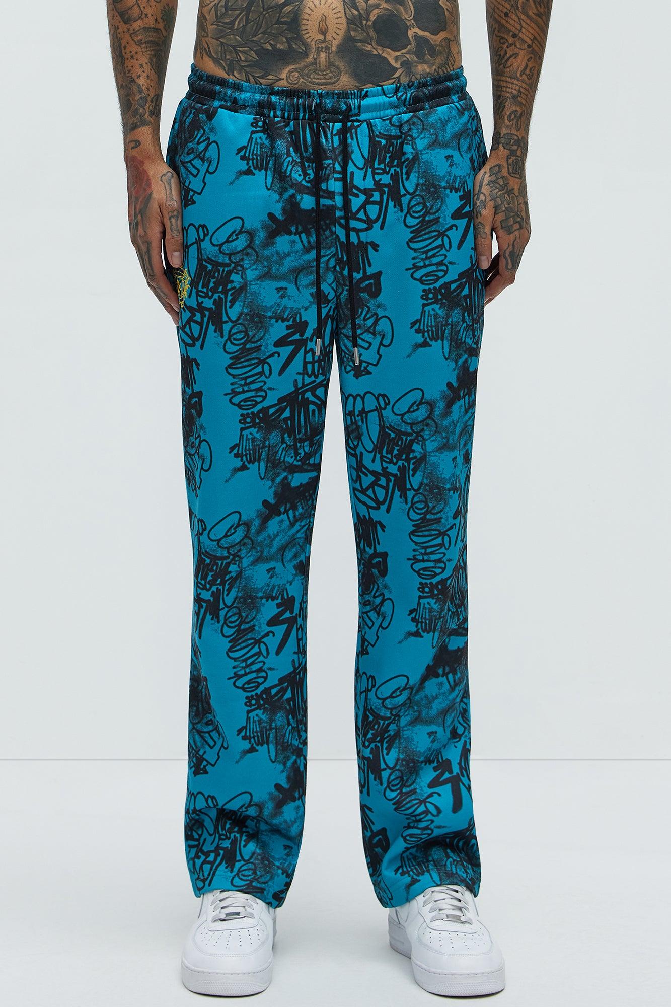 Vandal Straight Graffiti Sweatpants - Blue Product Image