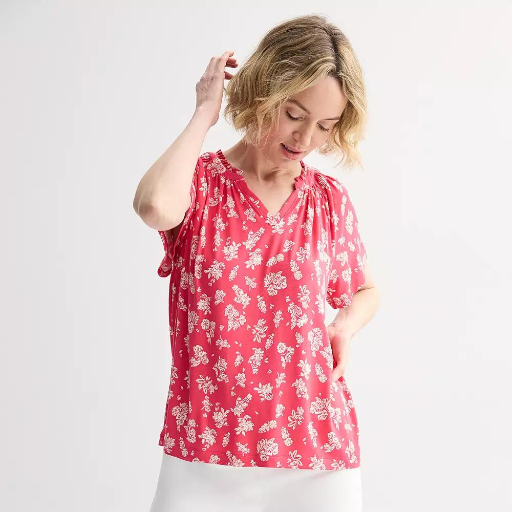 Women's Croft & Barrow® Smocked Raglan Top,  Product Image