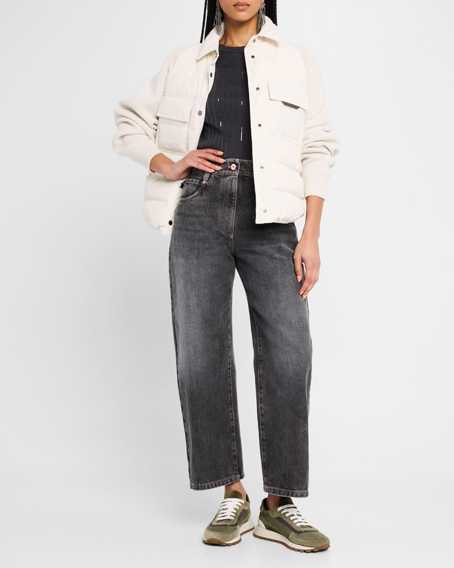 Knit-Sleeve Techno Crinkled Cotton Padded Jacket Product Image