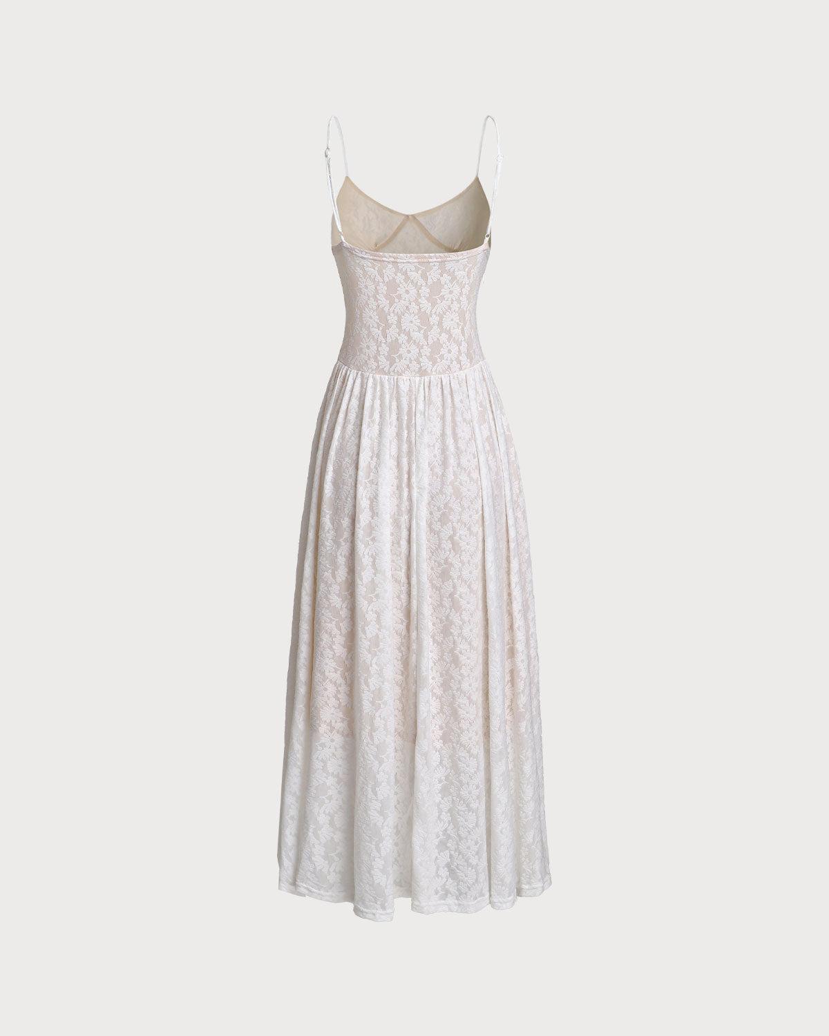 White Jacquard Slip Maxi Dress Product Image