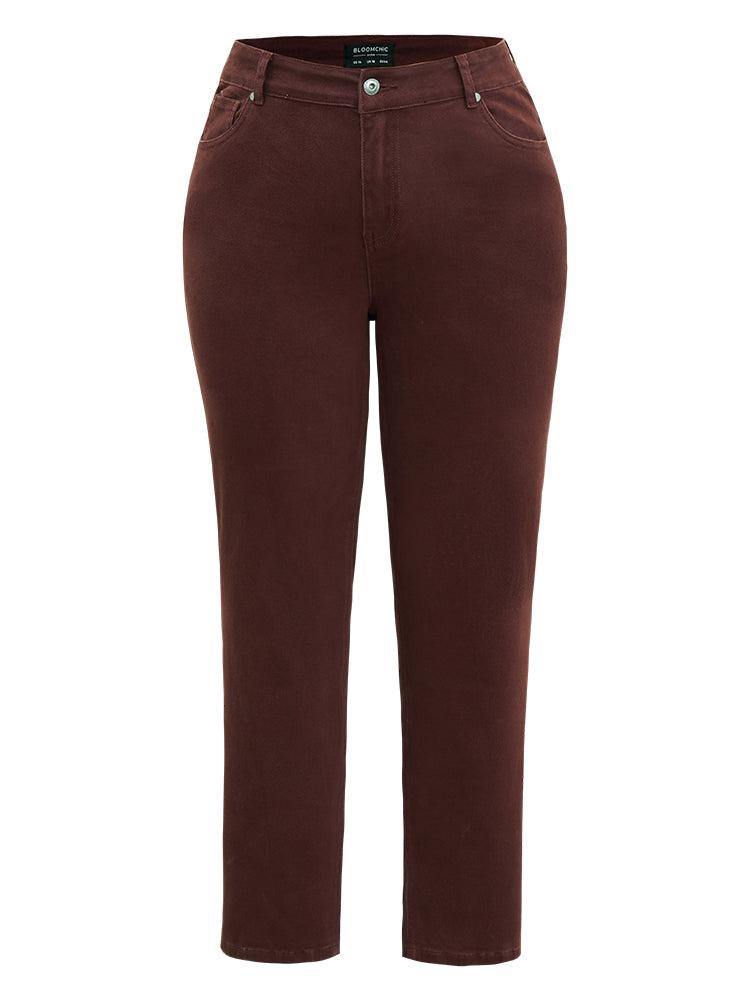Cotton Straight Leg High Rise Color Wash Jeans Female Product Image