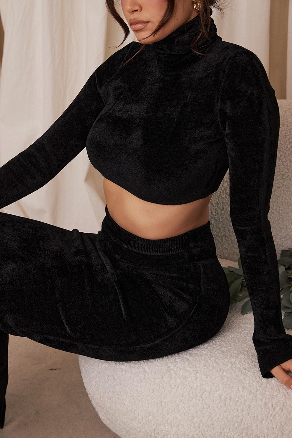 Suri  black chenille cropped top - sale Product Image