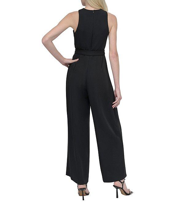 DKNY by Donna Karan Stretch Halter Neck Sleeveless Belted Straight Leg Jumpsuit Product Image
