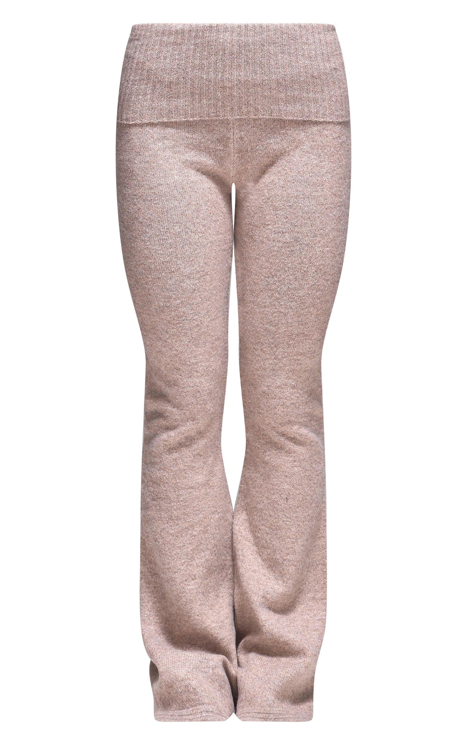 Taupe Melange Soft Knit Foldover Waist Flared Pants Product Image