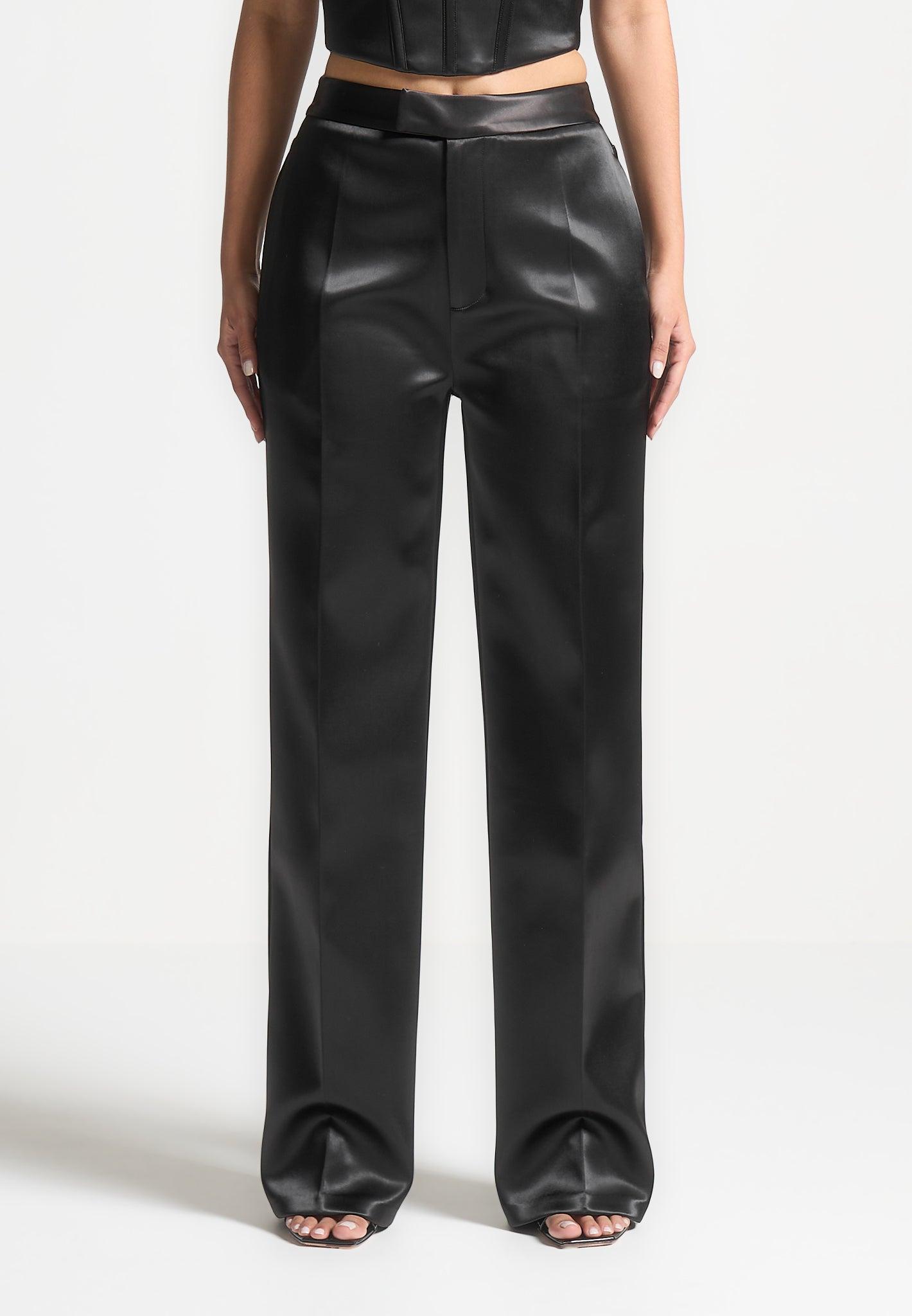 Bella - Satin Tailored Trousers - Black Female Product Image