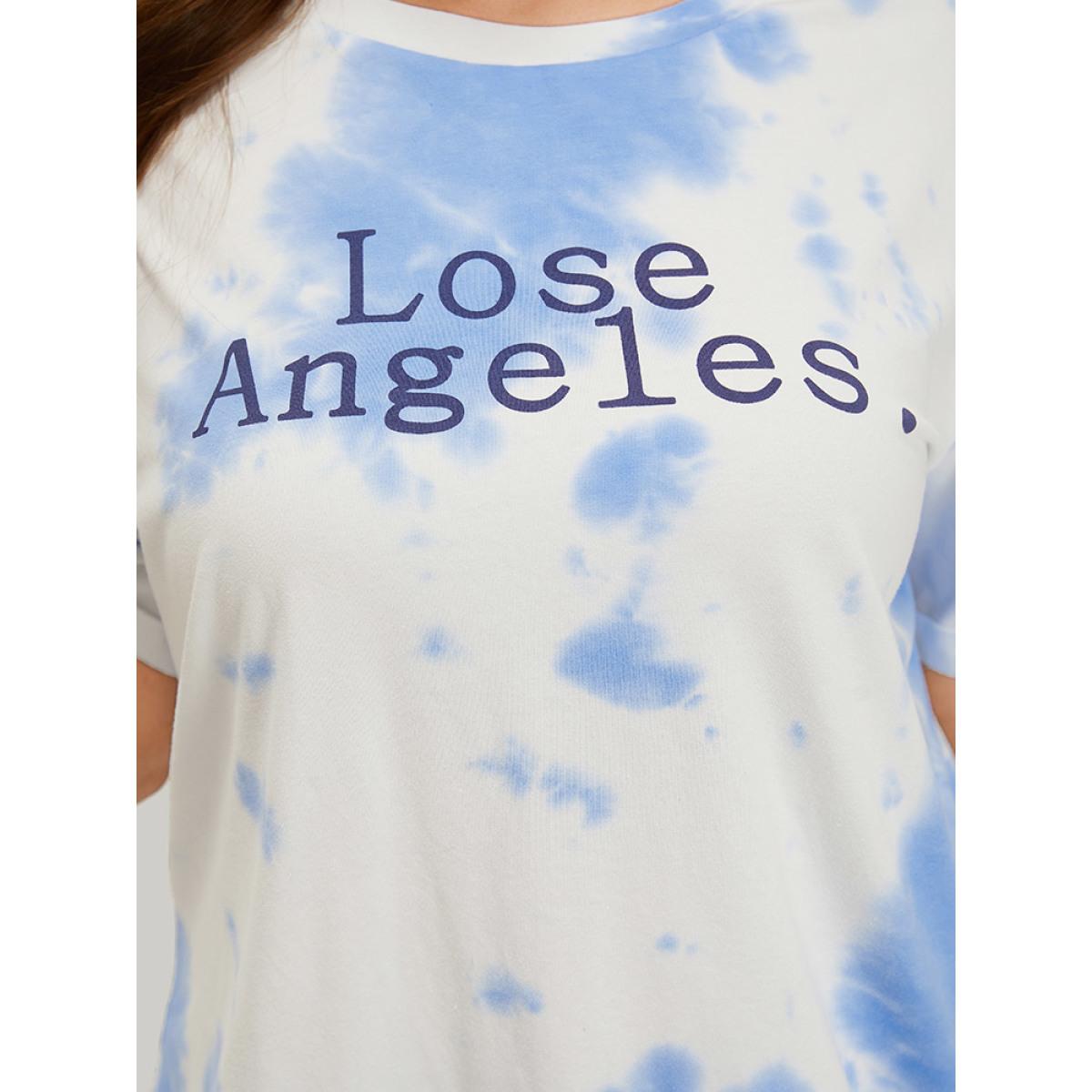 Plus Size Letter Print Short Sleeve Tie Dye T-shirt White Women Casual Art&design Dailywear T-shirts BloomChic 30/6X Product Image