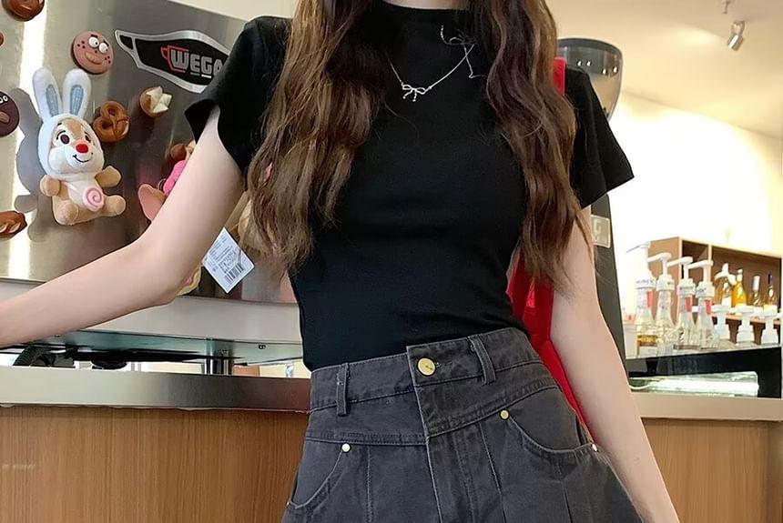 High Rise Denim Mini Pleated Skirt Product Image