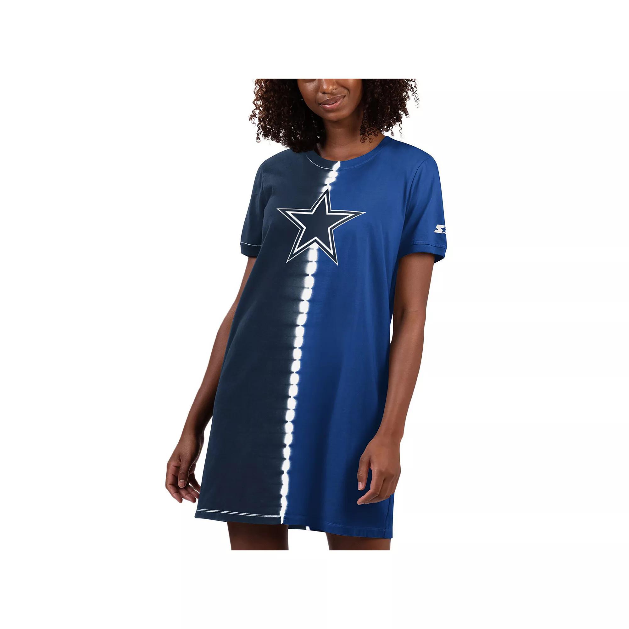Women's Starter Navy Dallas Cowboys Ace Tie-Dye T-Shirt Dress, Size: Small, Blue Product Image