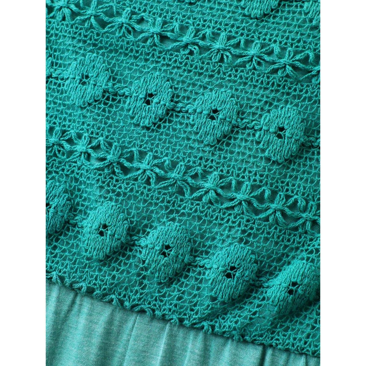 Plus Size Emerald Textured Bodice Spliced Pockets Jumpsuit Women Sleeveless Square Neck Casual Loose Jumpsuits BloomChic 10/M Product Image