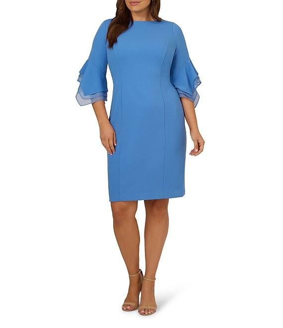 Adrianna Papell Plus Size Stretch Crepe 3/4 Bell Sleeve Sheath Dress Product Image