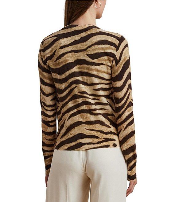Lauren Ralph Lauren Linen Blend Zebra Print Button Front Cardigan Product Image