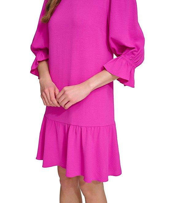 DKNY by Donna Karan Ruffle 3/4 Sleeve Woven Shift Dress Product Image