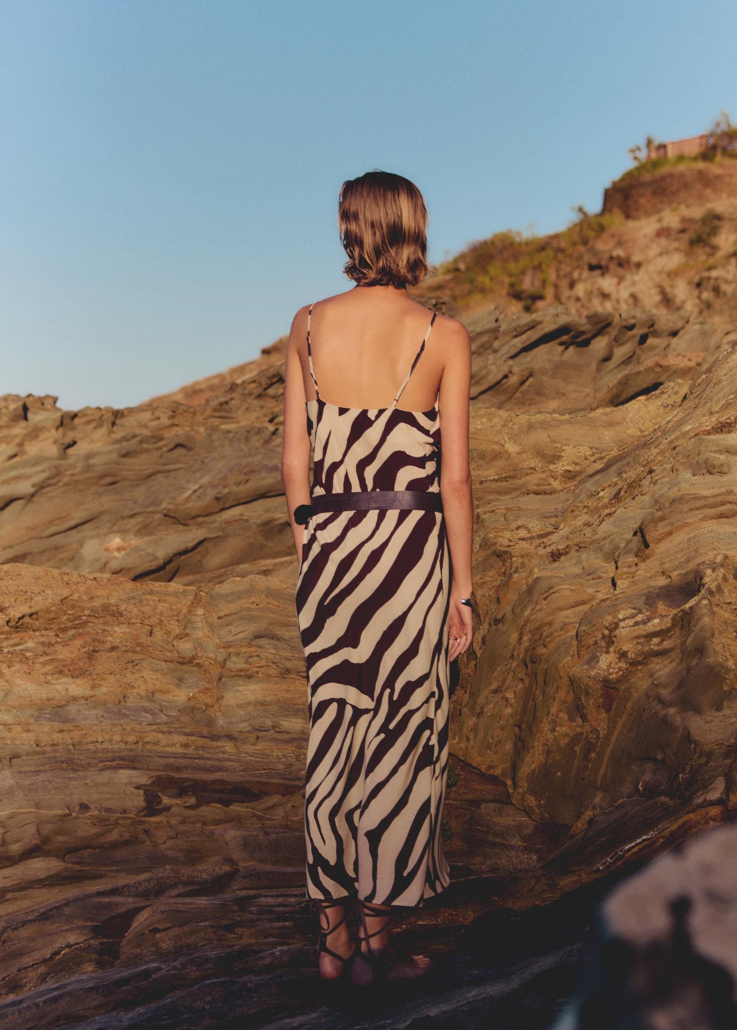 Animal-print dress with draped neckline - Women | MANGO USA Product Image