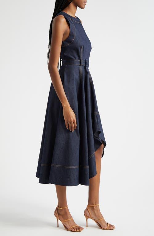 CINQ À SEPT Zelda Belted Asymmetric Sleeveless Denim Midi Dress In Indigo Product Image