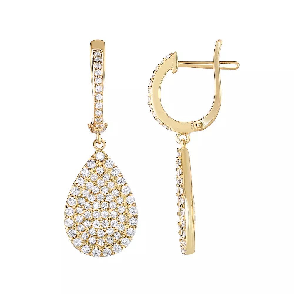 Sterling Silver Cubic Zirconia Teardrop Earrings, Women's, Gold Tone Product Image