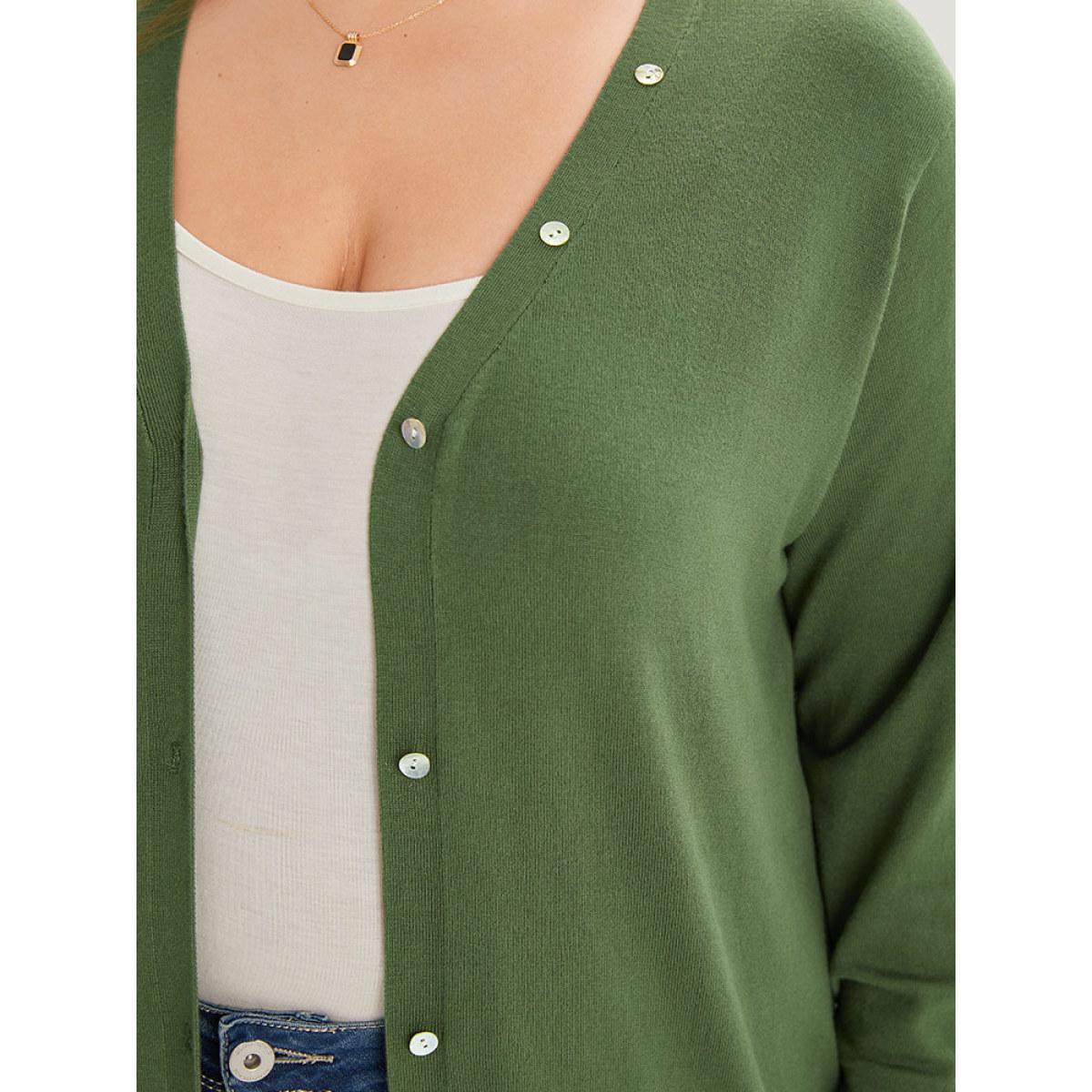 Plus Size Supersoft Essentials Plain Button Detail Very Stretchy Cardigan Moss Women Casual Loose Long Sleeve Everyday Cardigans BloomChic 14-16/1X Product Image