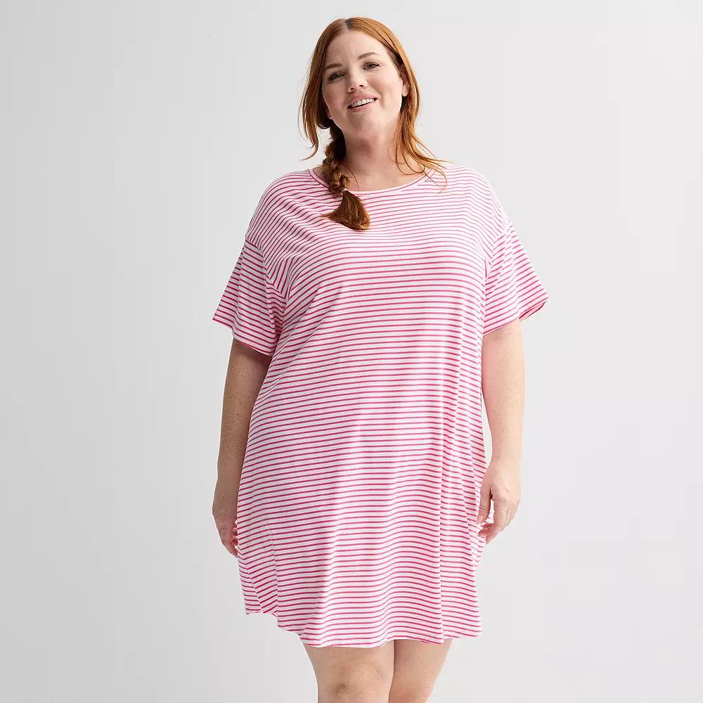 Plus Size Sonoma Goods For Life® Knit Sleep Shirt, Women's, Size: 1XL, White Pink Stripe Product Image