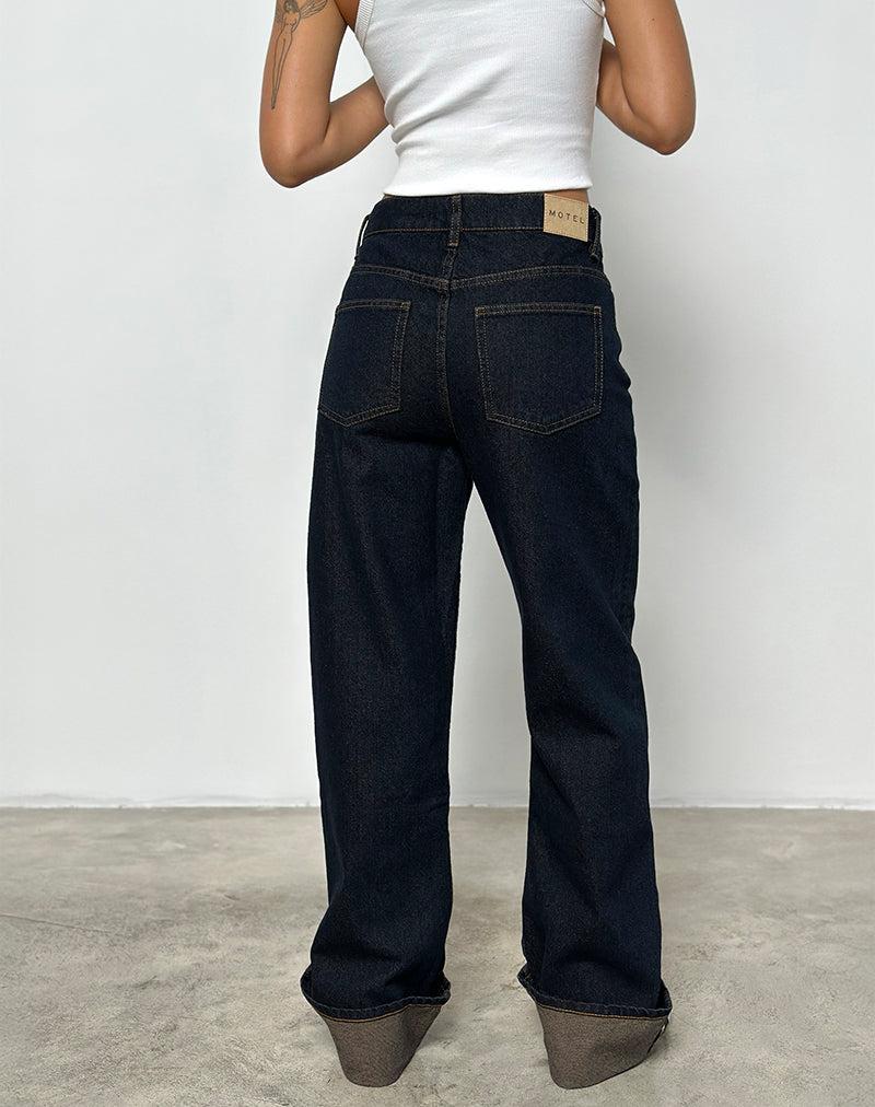 Mid Rise Turn Up Straight Jeans in Indigo Female Product Image