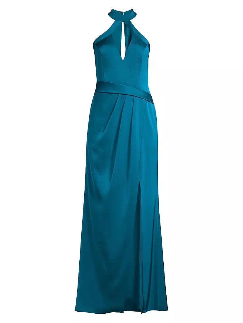Womens Draped Satin Halterneck Gown Product Image