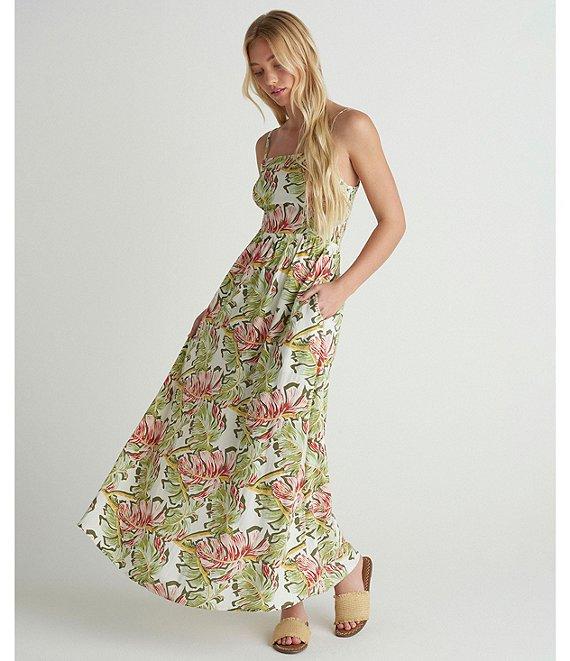 Hurley Malibu Sleeveless Tropical Floral/Leaf Print Long Dress Product Image
