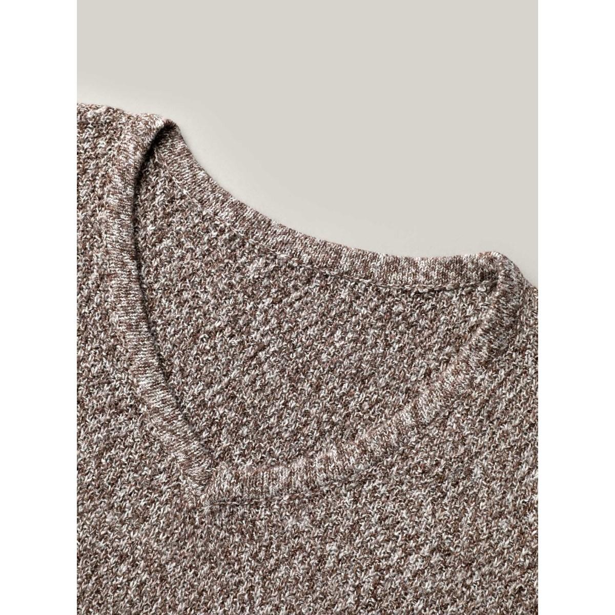 Plus Size Textured V-Neck Curved Hem Pullover DarkBrown Women Casual Loose Long Sleeve V-neck Everyday Pullovers BloomChic 14-16/1X Product Image