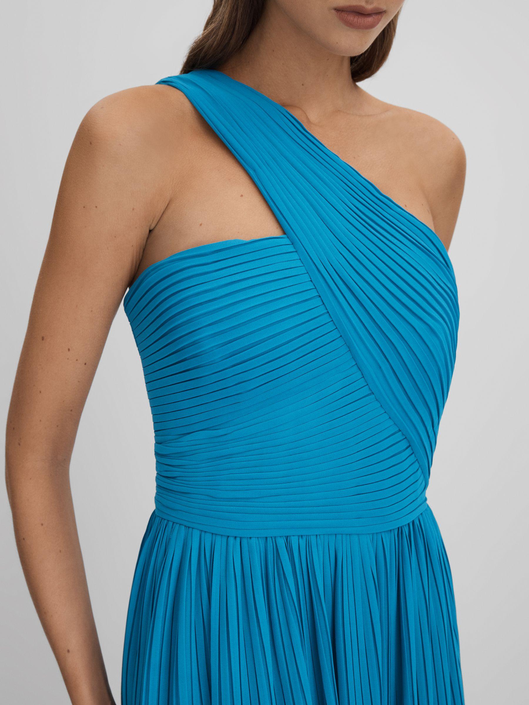 Amur One Shoulder Pleated Maxi Dress in Blue Surf Product Image