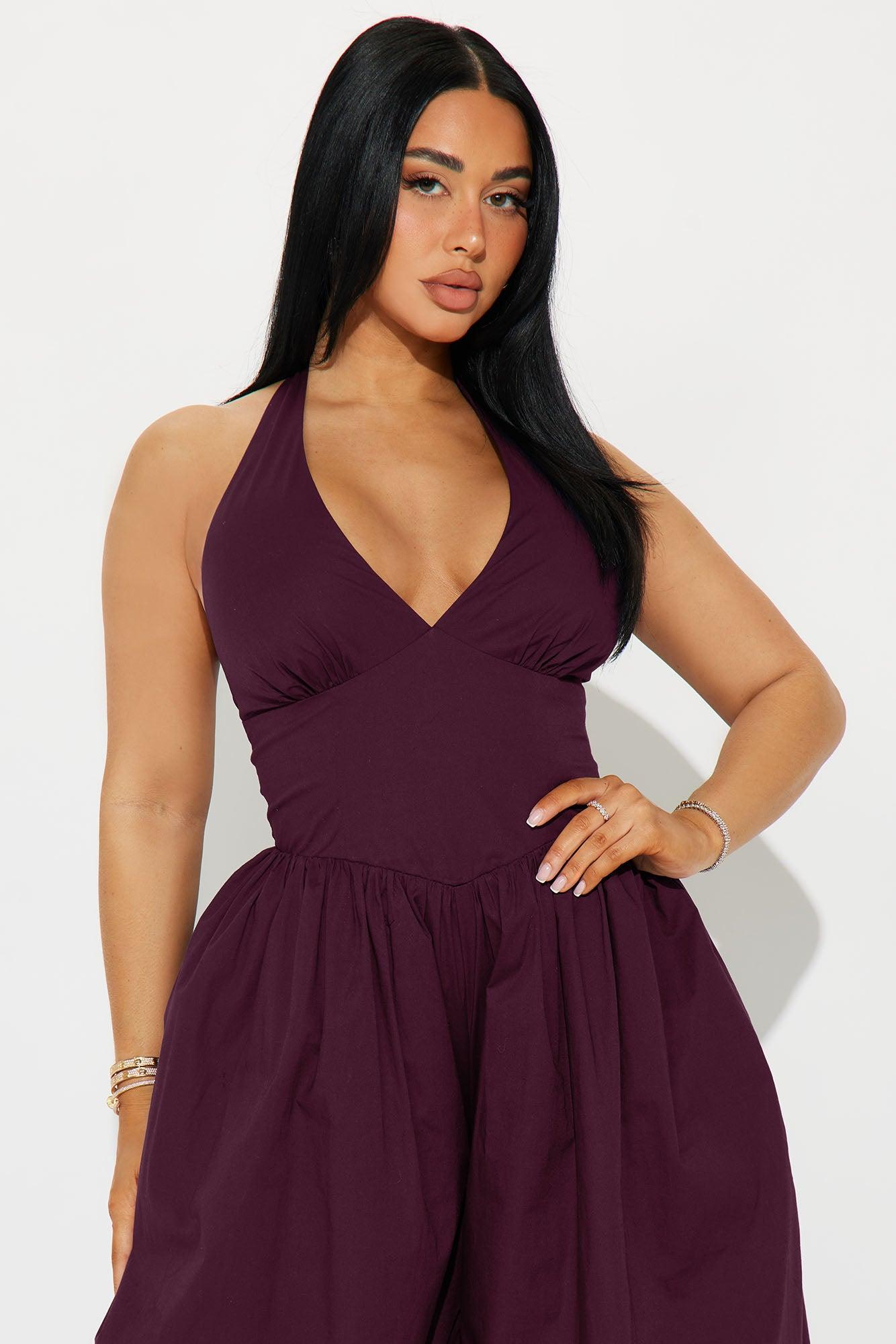 Lighter Than Air Poplin Halter Jumpsuit - Wine Product Image