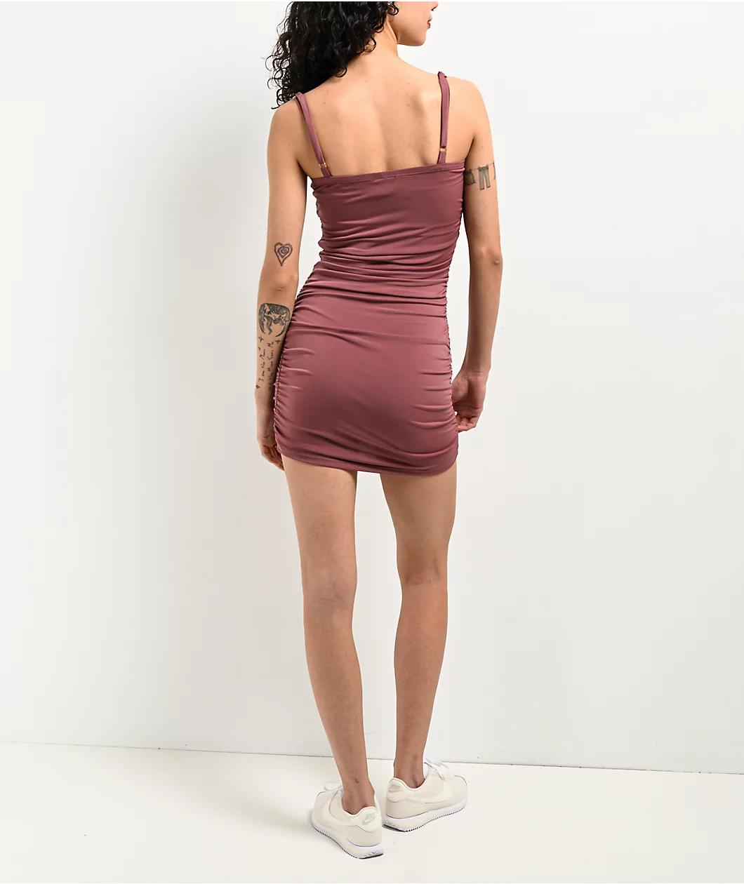 Spicychix Ruched Mauve Mini Dress Product Image