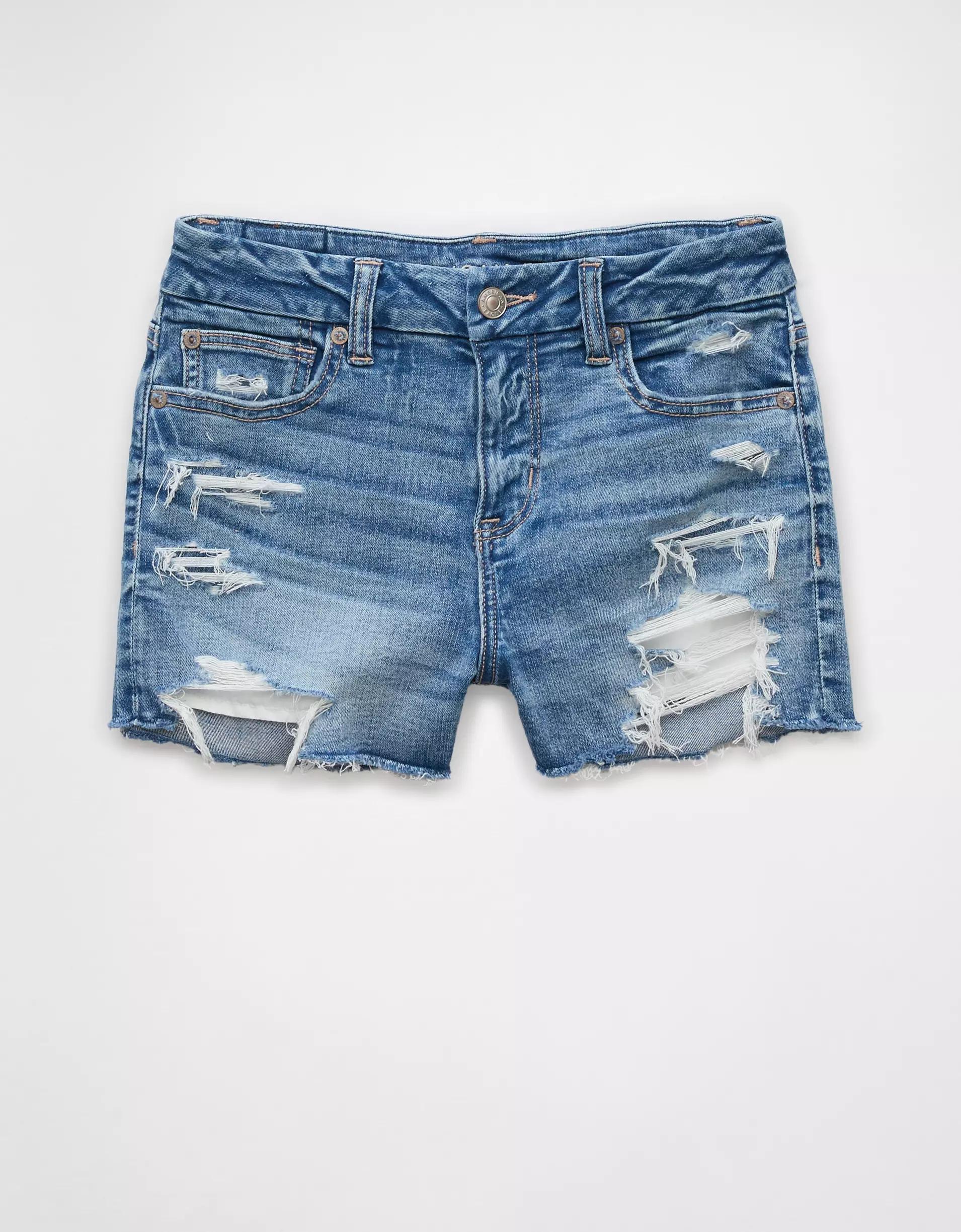 AE Next Level Curvy Ripped High-Waisted Denim Short Short Product Image