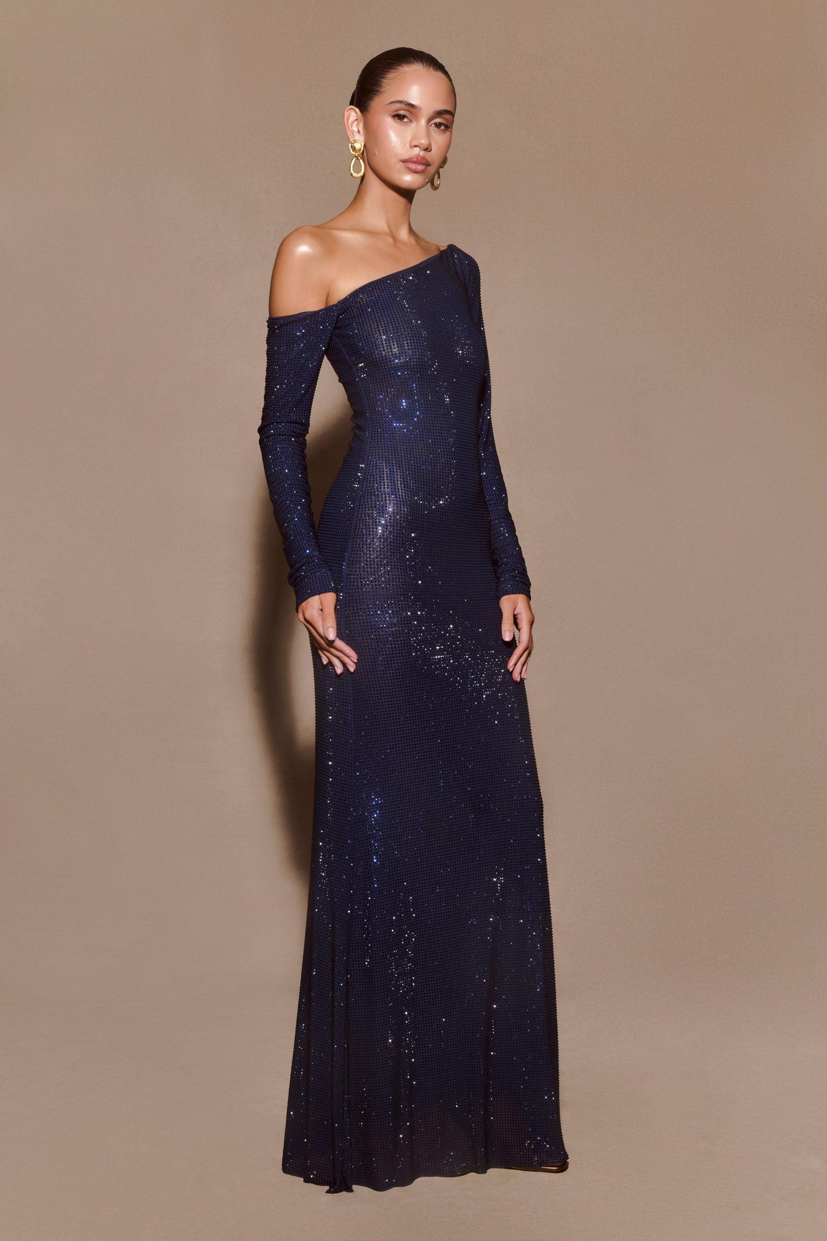 Marcia Diamante Long Sleeve Maxi Dress - Navy Product Image