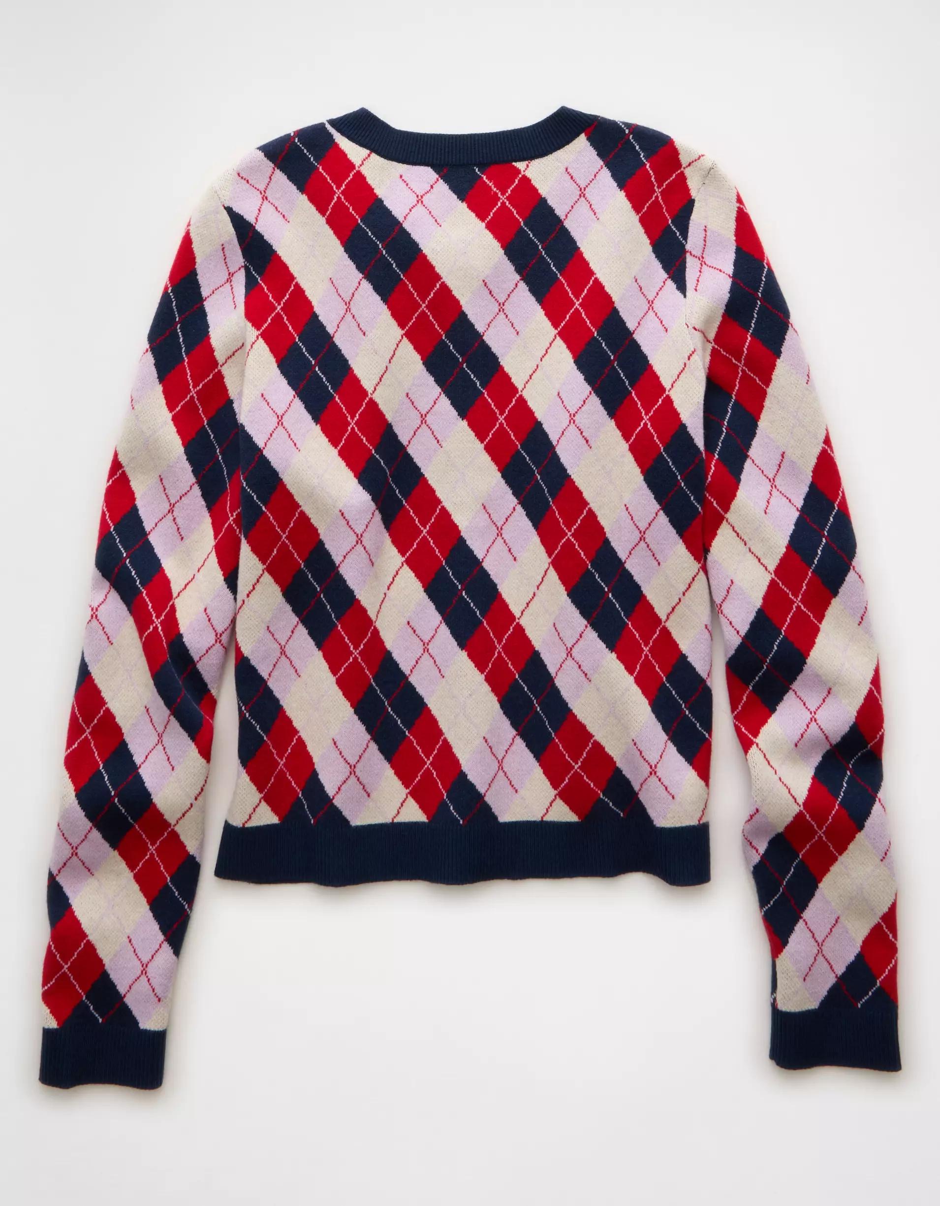AE x The Summer I Turned Pretty Crew Neck Argyle Cardigan Product Image