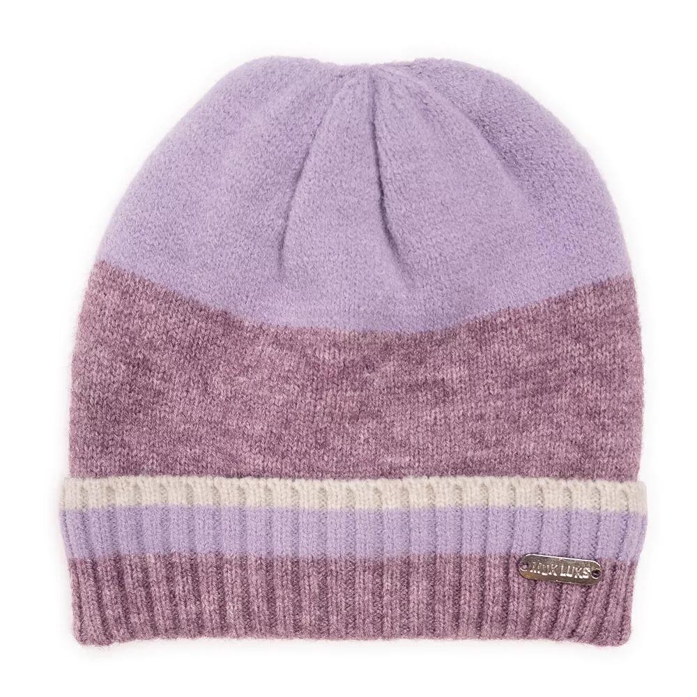 Women's MUK LUKS Ribbed Colorblock Beanie, Soft Purple Product Image