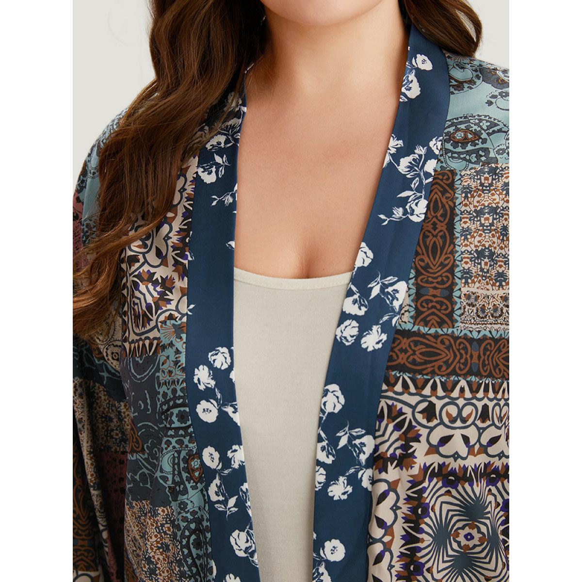 Plus Size UltraCool Bandana Open Front Patched Pocket Kimono Women Multicolor Casual Printed Loose Pocket Dailywear Kimonos BloomChic 26/4X Product Image