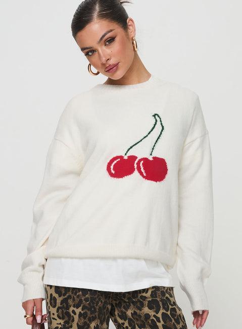 Cherry Dreams Knit Jumper Cream Product Image
