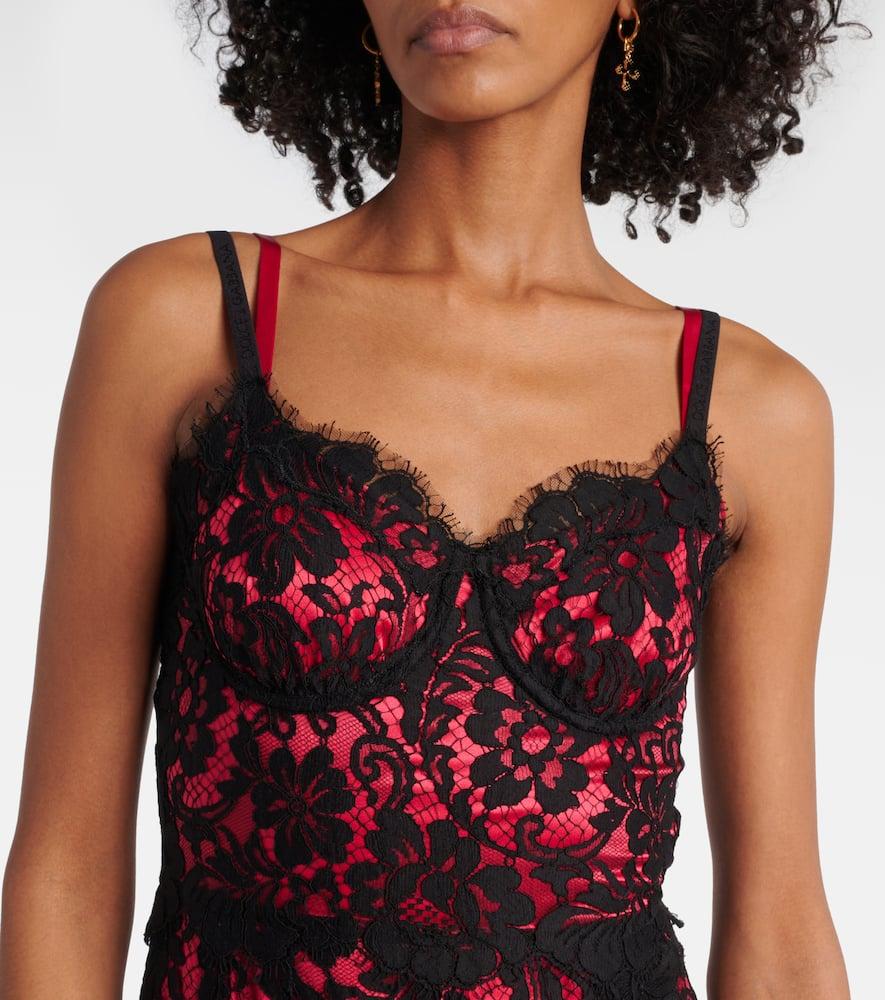 DOLCE & GABBANA Lace Midi Slip Dress In Black/red Product Image