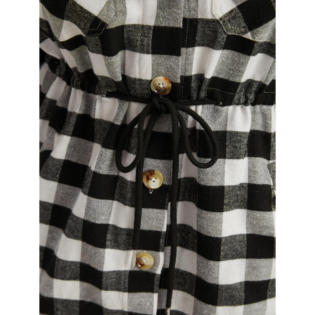 Plus Size Halloween Plaid Drawstring Pocket Button Through Coat Women Black Drawstring Pocket Dailywear Jackets BloomChic 10/M Product Image