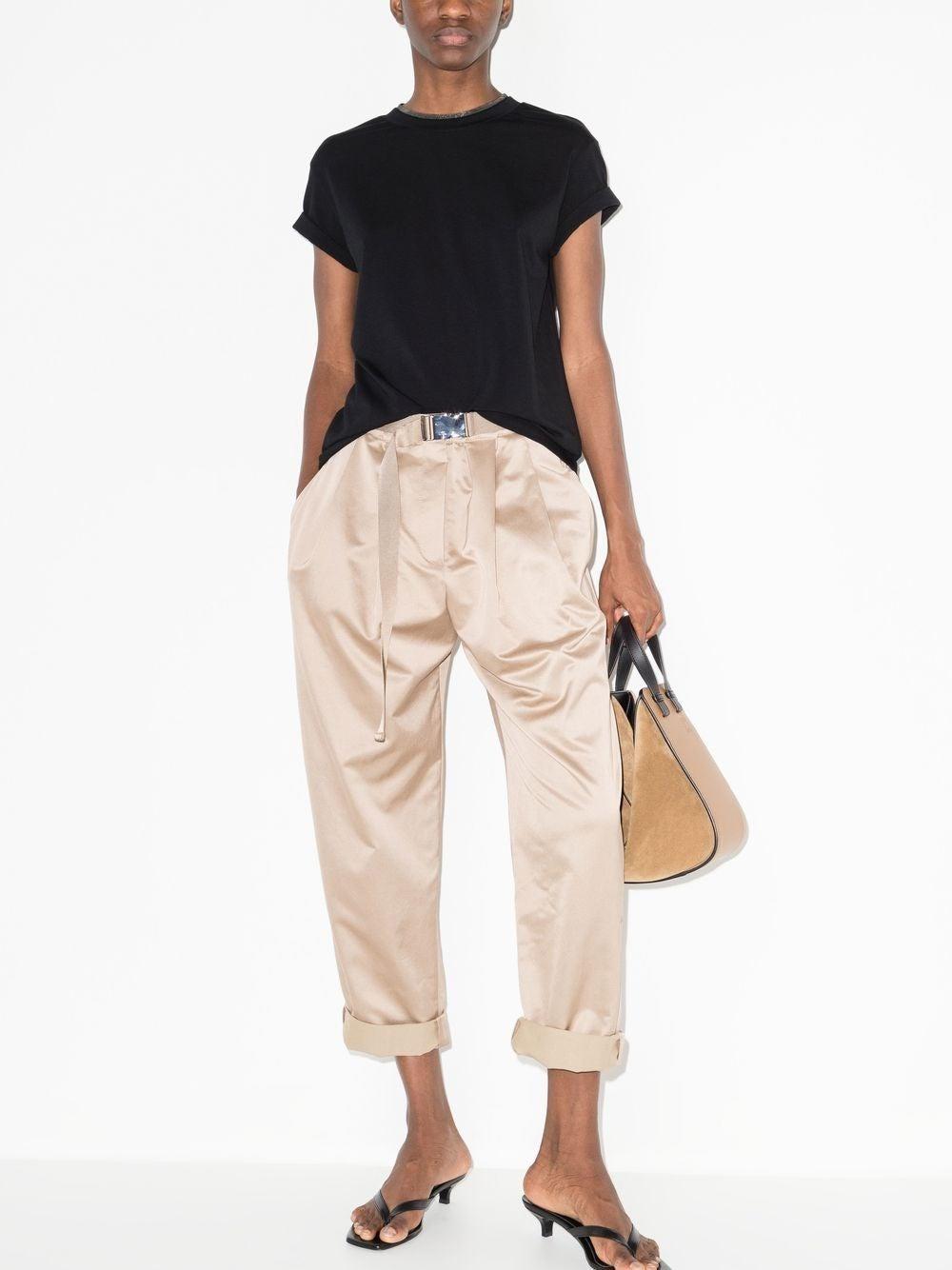 BRUNELLO CUCINELLI Women Stretch Cotton Jersey T-shirt With Precious Faux-layering In Black Product Image