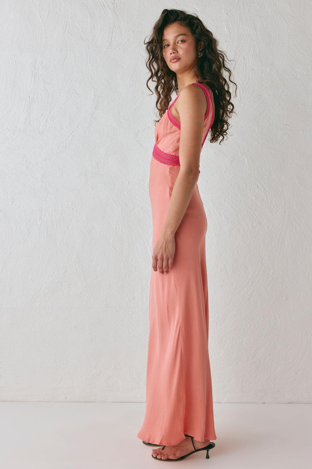Meet Me On The Dance Floor Bias Cut Maxi Dress Coral Product Image