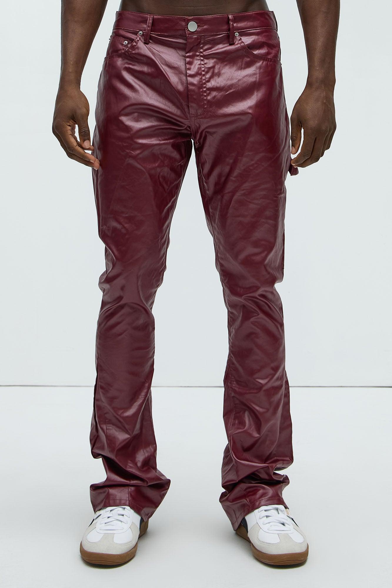 Keep It Solid Faux Leather Stacked Skinny Flare Pants - Red Product Image