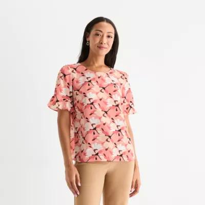 Liz Claiborne Womens Crew Neck Short Sleeve Blouse Product Image