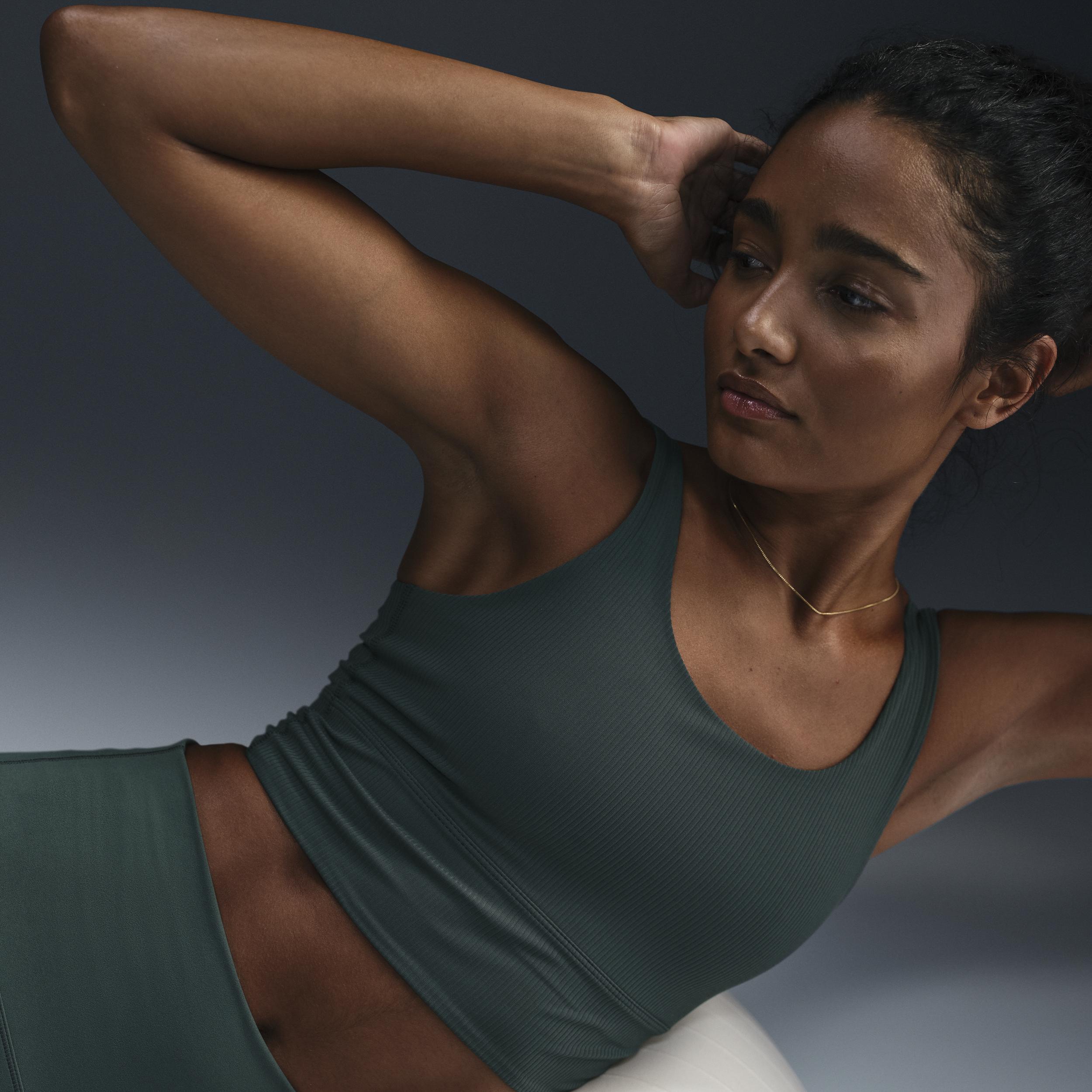 Nike Womens Zenvy Rib Light-Support Padded Longline Sports Bra | HF1542-010 Product Image