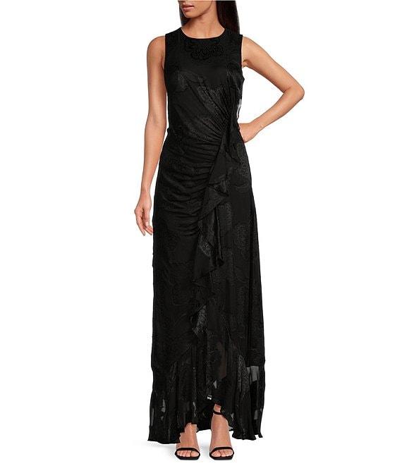 Trina Turk Amara Floral Silk Clip Jacquard Round Neck Sleeveless Maxi Dress Product Image