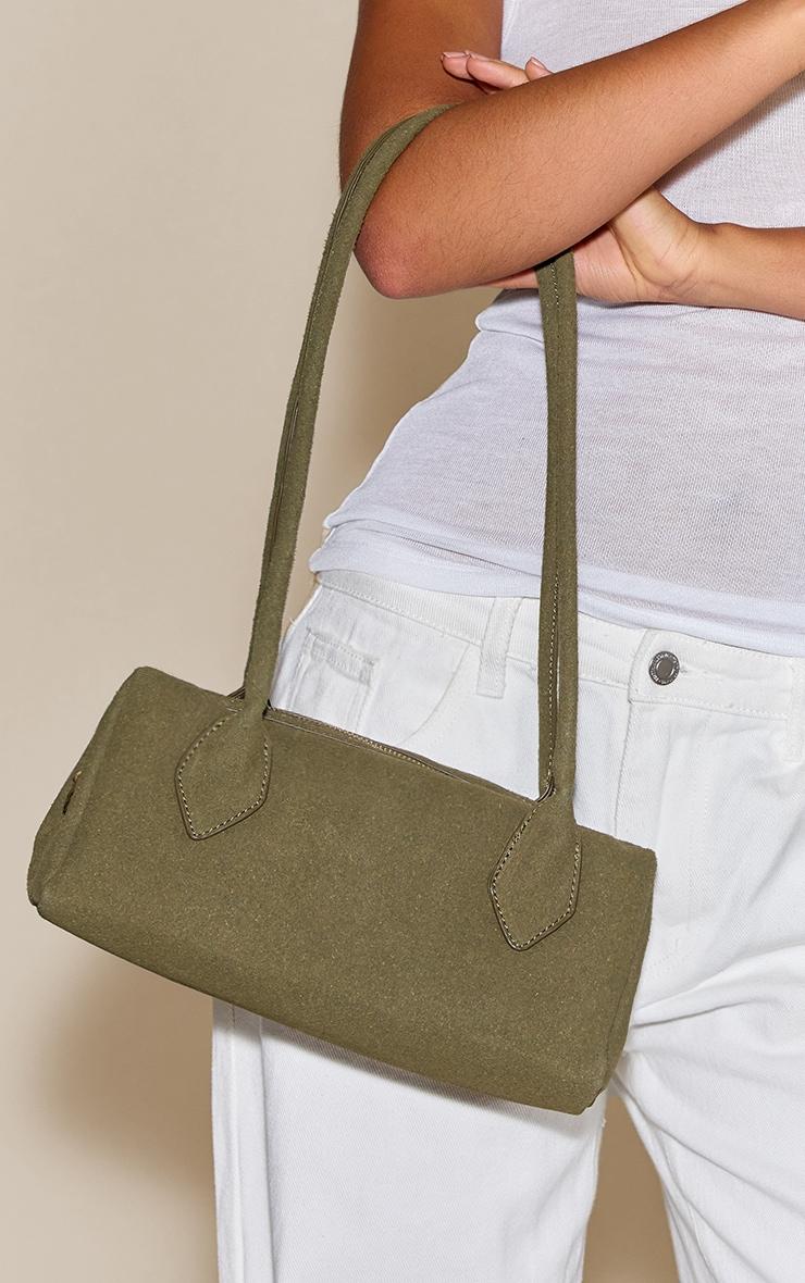 Olive Faux Suede Bowler Shoulder Bag Product Image