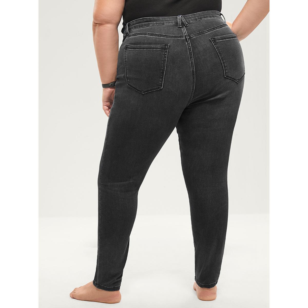 Plus Size Skinny Extremely Stretchy High Rise Medium Wash Sculpt Waist Jeans Women Black Casual Plain Tummy control Super stretch Slanted pocket Jeans BloomChic 10/M Product Image