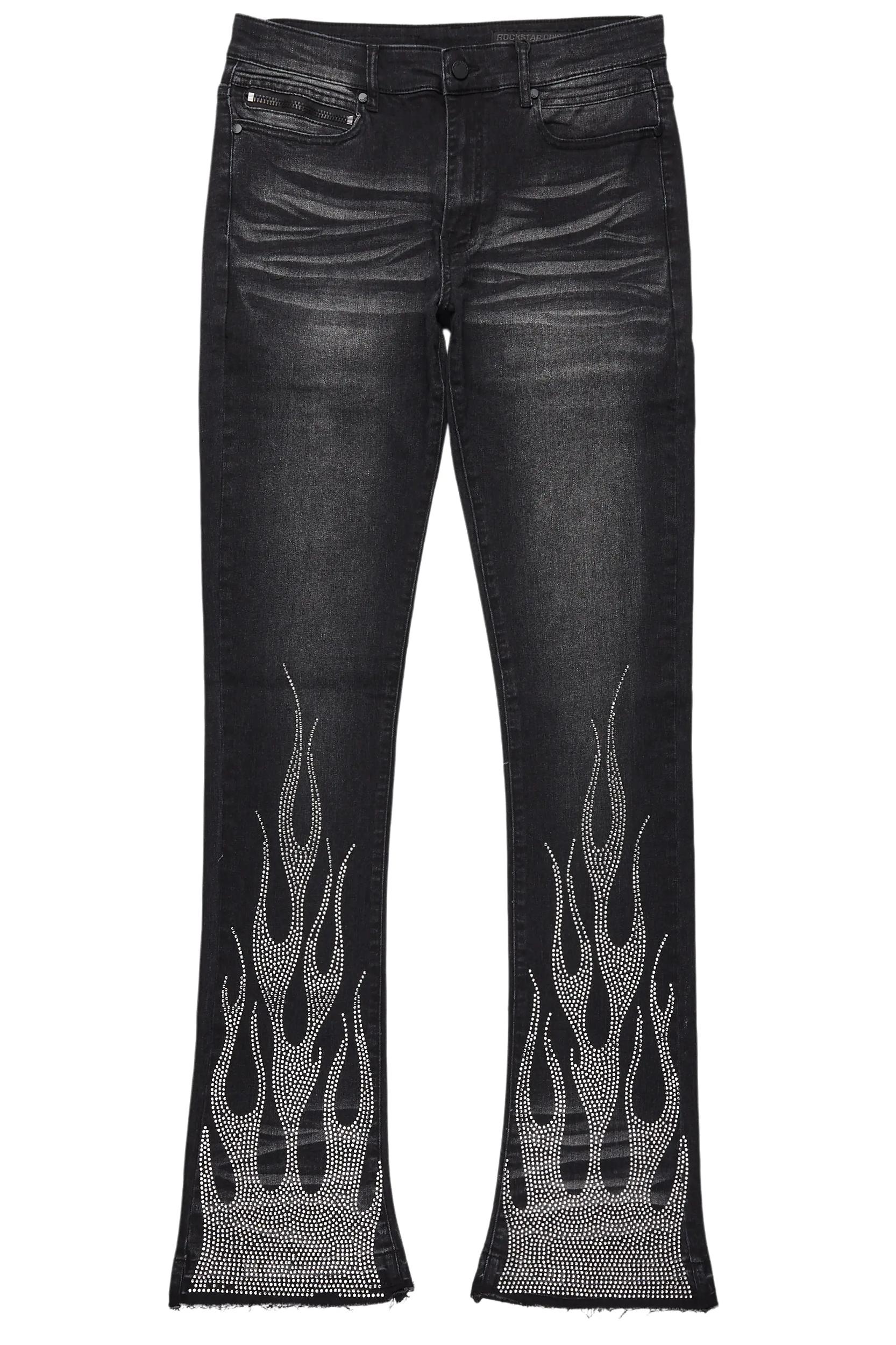 Samba Dark Grey Rhinestone Stacked Flare Jean Male Product Image
