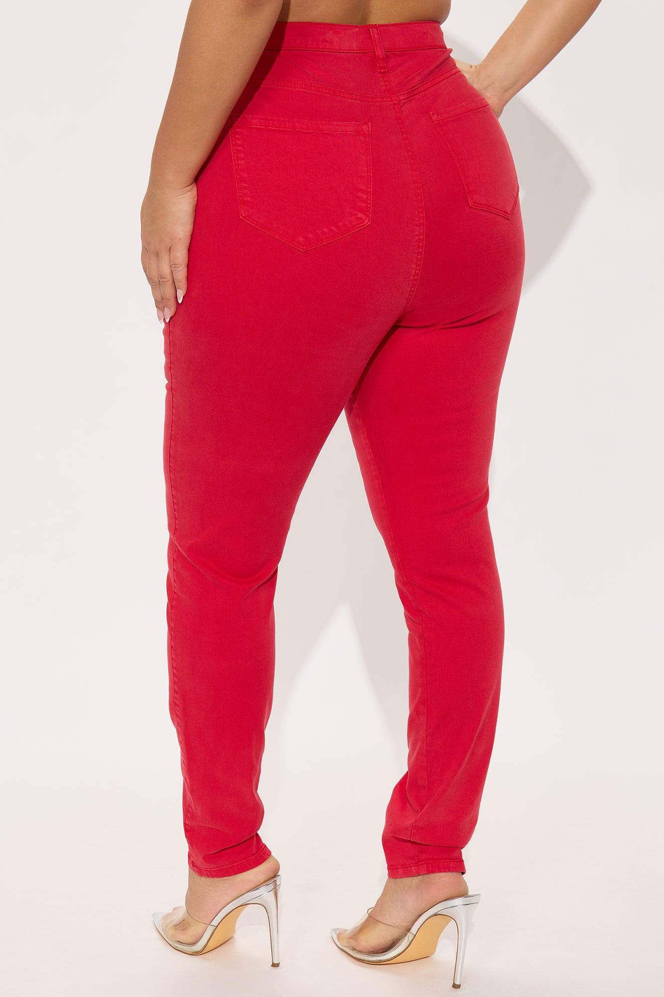 Tall Classic Color High Waist Skinny Jeans - Red Product Image